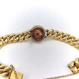 French Victorian 18K Gold Curb Link with Coral Cabochon and Diamond Halo Bracelet Kirsten's Corner