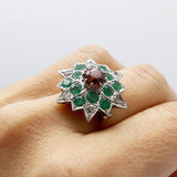 18K Gold Starburst Ring with Spessartite Garnet, Emeralds, and Diamonds Ring Kirsten's Corner Jewelry
