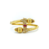 18K Indian Gold Bypass Bangle Bracelet with Diamonds and a Ruby Bracelet Kirsten's Corner Jewelry