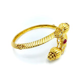 18K Indian Gold Bypass Bangle Bracelet with Diamonds and a Ruby Bracelet Kirsten's Corner Jewelry