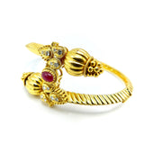 18K Indian Gold Bypass Bangle Bracelet with Diamonds and a Ruby Bracelet Kirsten's Corner Jewelry