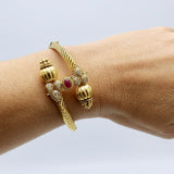18K Indian Gold Bypass Bangle Bracelet with Diamonds and a Ruby Bracelet Kirsten's Corner Jewelry