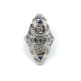 Art Deco 18K White Gold Diamond and Sapphire Ring ring Kirsten's Corner Jewelry