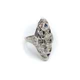 Art Deco 18K White Gold Diamond and Sapphire Ring ring Kirsten's Corner Jewelry