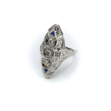 Art Deco 18K White Gold Diamond and Sapphire Ring ring Kirsten's Corner Jewelry