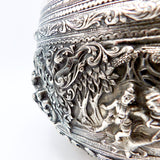 British Indian-Burmese Figural Landscape Repoussé Silver Bowl Objects of Virtue Kirsten's Corner Jewelry