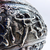 British Indian-Burmese Figural Landscape Repoussé Silver Bowl Objects of Virtue Kirsten's Corner Jewelry