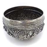 British Indian-Burmese Figural Landscape Repoussé Silver Bowl Objects of Virtue Kirsten's Corner Jewelry