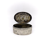 Victorian Matched Pair of Hanau Oval Silver Boxes Depicting Gentlemen Objects of Virtue Kirsten's Corner Jewelry