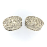 Victorian Matched Pair of Hanau Oval Silver Boxes Depicting Gentlemen Objects of Virtue Kirsten's Corner Jewelry