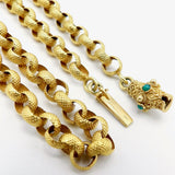 Georgian 18K Gold Beaded Muff Chain with Etruscan Revival Turquoise Clasp Chain Kirsten's Corner Jewelry