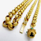 Georgian 18K Gold Beaded Muff Chain with Etruscan Revival Turquoise Clasp Chain Kirsten's Corner Jewelry