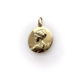 Art Nouveau 18K Gold Maiden Pendant with Diamond Wreath Love Token Pendant, Charm Kirsten's Corner