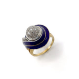 Art Deco 18K White and Yellow Gold, Blue Enamel, and Diamond Ring Ring Kirsten's Corner Jewelry