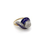 Art Deco 18K White and Yellow Gold, Blue Enamel, and Diamond Ring Ring Kirsten's Corner Jewelry
