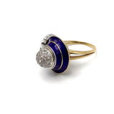 Art Deco 18K White and Yellow Gold, Blue Enamel, and Diamond Ring Ring Kirsten's Corner Jewelry