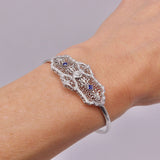 14K White Gold Art Deco Diamond & Sapphire Bracelet Brooch Kirsten's Corner Jewelry