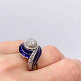 Art Deco 18K White and Yellow Gold, Blue Enamel, and Diamond Ring Ring Kirsten's Corner Jewelry