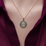 18K Gold & Platinum Mother of Pearl Madonna Medallion Pendant, Charm Kirsten's Corner Jewelry