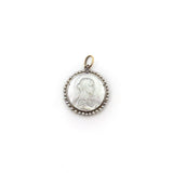 18K Gold & Platinum Mother of Pearl Madonna Medallion Pendant, Charm Kirsten's Corner Jewelry