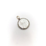 18K Gold & Platinum Mother of Pearl Madonna Medallion Pendant, Charm Kirsten's Corner Jewelry