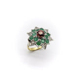 18K Gold Starburst Ring with Spessartite Garnet, Emeralds, and Diamonds Ring Kirsten's Corner Jewelry