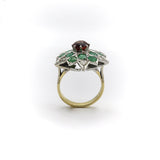 18K Gold Starburst Ring with Spessartite Garnet, Emeralds, and Diamonds Ring Kirsten's Corner Jewelry