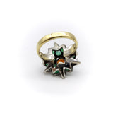 18K Gold Starburst Ring with Spessartite Garnet, Emeralds, and Diamonds Ring Kirsten's Corner Jewelry