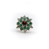 18K Gold Starburst Ring with Spessartite Garnet, Emeralds, and Diamonds Ring Kirsten's Corner Jewelry