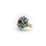 18K Gold Starburst Ring with Spessartite Garnet, Emeralds, and Diamonds Ring Kirsten's Corner Jewelry
