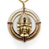 Three Headed Trimurti Hindu Gold Medallion with Rubies Pendant Kirsten's Corner