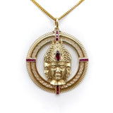Three Headed Trimurti Hindu Gold Medallion with Rubies Pendant Kirsten's Corner
