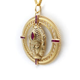 Three Headed Trimurti Hindu Gold Medallion with Rubies Pendant Kirsten's Corner
