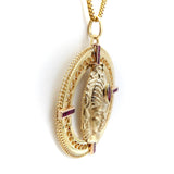 Three Headed Trimurti Hindu Gold Medallion with Rubies Pendant Kirsten's Corner