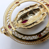 Three Headed Trimurti Hindu Gold Medallion with Rubies Pendant Kirsten's Corner