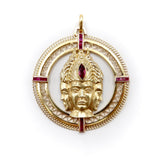Three Headed Trimurti Hindu Gold Medallion with Rubies Pendant Kirsten's Corner
