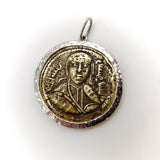 Bronze Byzantine Coin Pendant in 14K White Gold Mount Pendant Kirsten's Corner