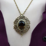 Etruscan Revival 14K Smokey Topaz & Pearl Brooch-Pendant Pendant Kirsten's Corner Jewelry