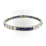 18K White Gold Diamond and Sapphire Art Deco Line Bracelet Kirsten's Corner