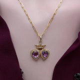 Victorian 14K Gold Double Heart Pendant with Amethyst and Pearls Pendant Kirsten's Corner