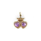 Victorian 14K Gold Double Heart Pendant with Amethyst and Pearls Pendant Kirsten's Corner