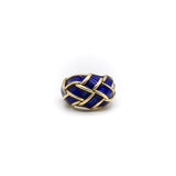 18K Gold Blue Enamel Hidalgo Basket Weave Dome Ring Ring Kirsten's Corner