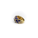 18K Gold Blue Enamel Hidalgo Basket Weave Dome Ring Ring Kirsten's Corner