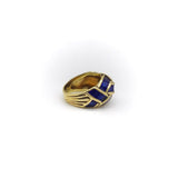 18K Gold Blue Enamel Hidalgo Basket Weave Dome Ring Ring Kirsten's Corner