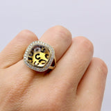 Leopard Spotted Reverse Painted Citrine Cabochon Ring with Diamond Halo in 14K Gold Ring Kirsten's Corner