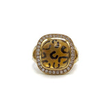 Leopard Spotted Reverse Painted Citrine Cabochon Ring with Diamond Halo in 14K Gold Ring Kirsten's Corner
