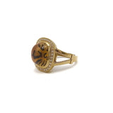Leopard Spotted Reverse Painted Citrine Cabochon Ring with Diamond Halo in 14K Gold Ring Kirsten's Corner