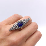 Navette Shape Silver-Topped Gold Sapphire and Diamond Ring Ring Kirsten's Corner