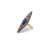 Navette Shape Silver-Topped Gold Sapphire and Diamond Ring Ring Kirsten's Corner