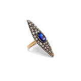 Navette Shape Silver-Topped Gold Sapphire and Diamond Ring Ring Kirsten's Corner